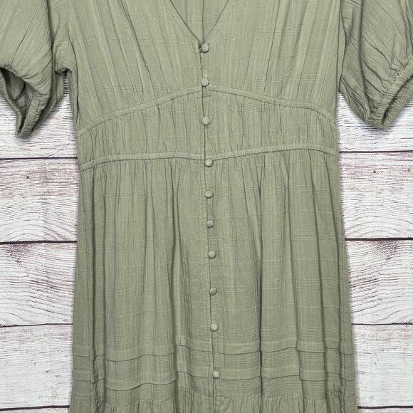 Lucky Brand Sage Green Cotton Gauze Tiered Midi Button Down Boho Dress Size XS - Picture 10 of 14